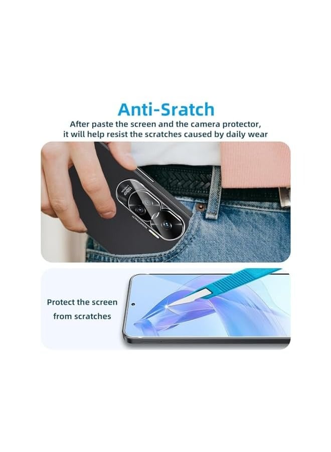 بروماس متوافق مع واقي الشاشة Honor 90 lite من الزجاج المقسى - مضاد للسقوط، ومضاد للخدش، وعالي الوضوح وشفافية عالية، وفيلمين مقسى وفيلمين لحماية العدسات - Image 3