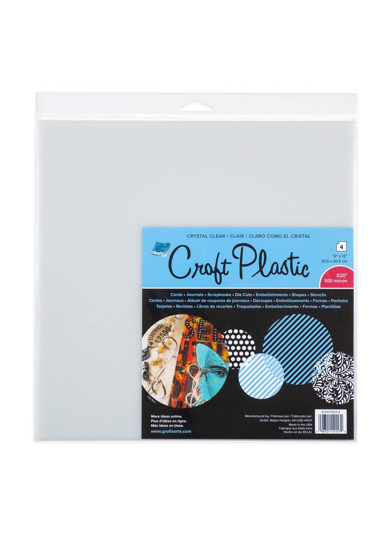 Grafix Grafix Ultra Clear 020 Plastic Durable and Archival Film Perfect for DIY Crafts Stencils Journals Cards 3D Embellishments and More 12 x 12 4 Pack 