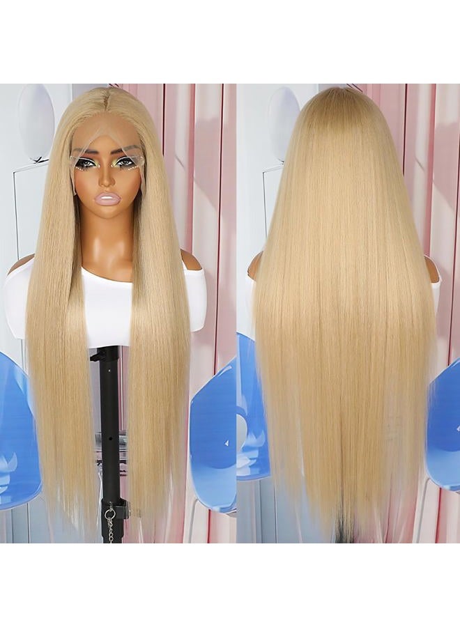 QD-Tizer Ash Blonde Synthetic Hair Wigs Long Straight Hair Mixed Platinum Blonde Color Natural Hair Line Heat Resistant Fiber Hair Wigs for Fashion Women - Image 2