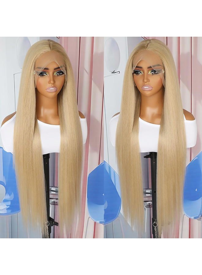 QD-Tizer Ash Blonde Synthetic Hair Wigs Long Straight Hair Mixed Platinum Blonde Color Natural Hair Line Heat Resistant Fiber Hair Wigs for Fashion Women - Image 3