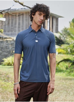 Campus Sutra Men's Aegean Blue Seamless Waffle Polo T-Shirt  - Image 2