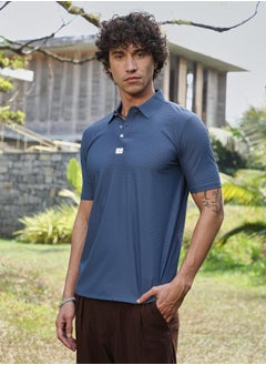 Campus Sutra Men's Aegean Blue Seamless Waffle Polo T-Shirt  - Image 3
