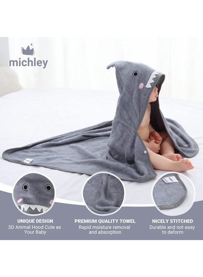 ميتشلي منشفة حمام MICHLEY المصنوعة من الخيزران والفيسكوز للأطفال من سن 0 إلى 5 سنوات، رداء حمام فائق النعومة وسريع الجفاف (سمك القرش) مقاس 29.5 × 39.5 بوصة - Image 3