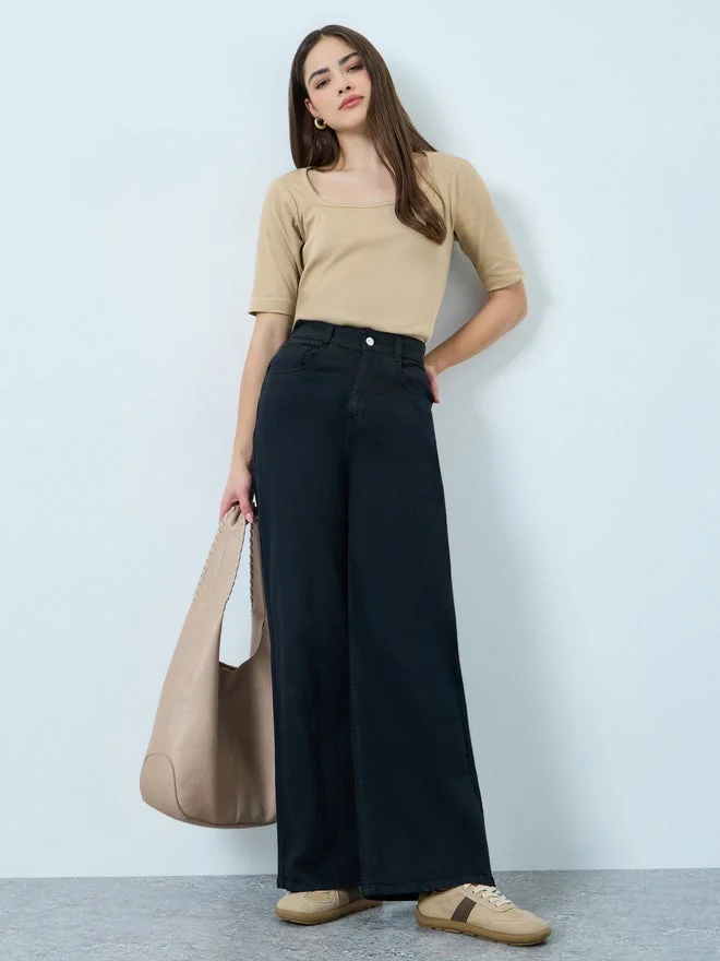ستايلي Styli Beige Square Neck Slim Fit T-Shirt