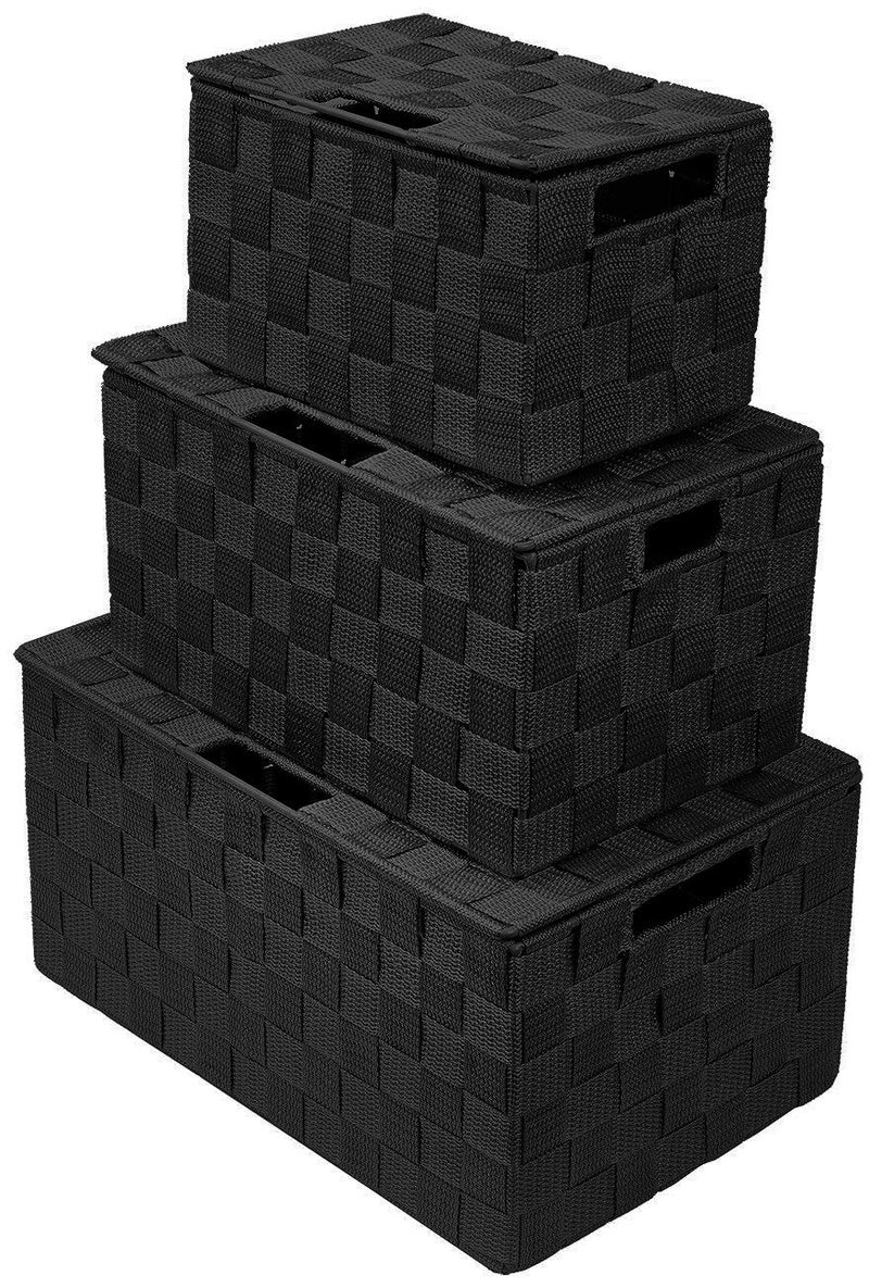 Sorbus Set of 3 Black Woven Storage Baskets with Lids â€“ Mesh Hand-Woven Bins for Closet, Shelf, and Linen Organization â€“ Variety Pack - Image 1