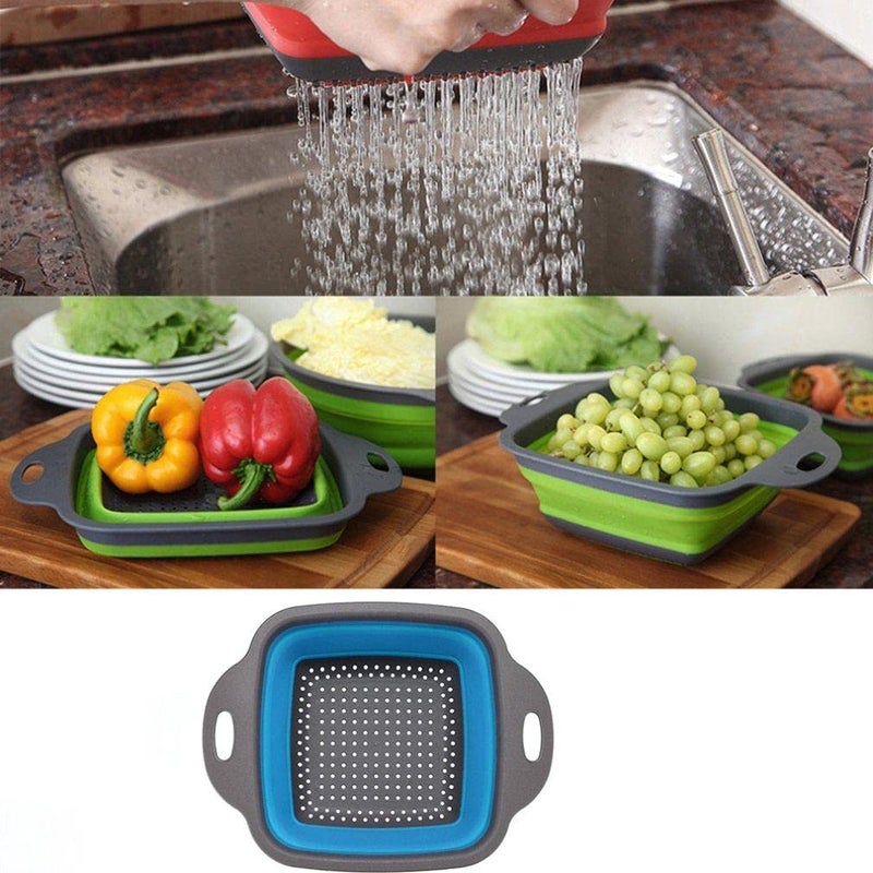 Baskety Collapsible Colander Pack of 2 Collapsible Set,Food-Grade Silicone Kitchen Strainer Space-Saver Folding Food Strainer Colander (2 Pack Blue) - Image 4