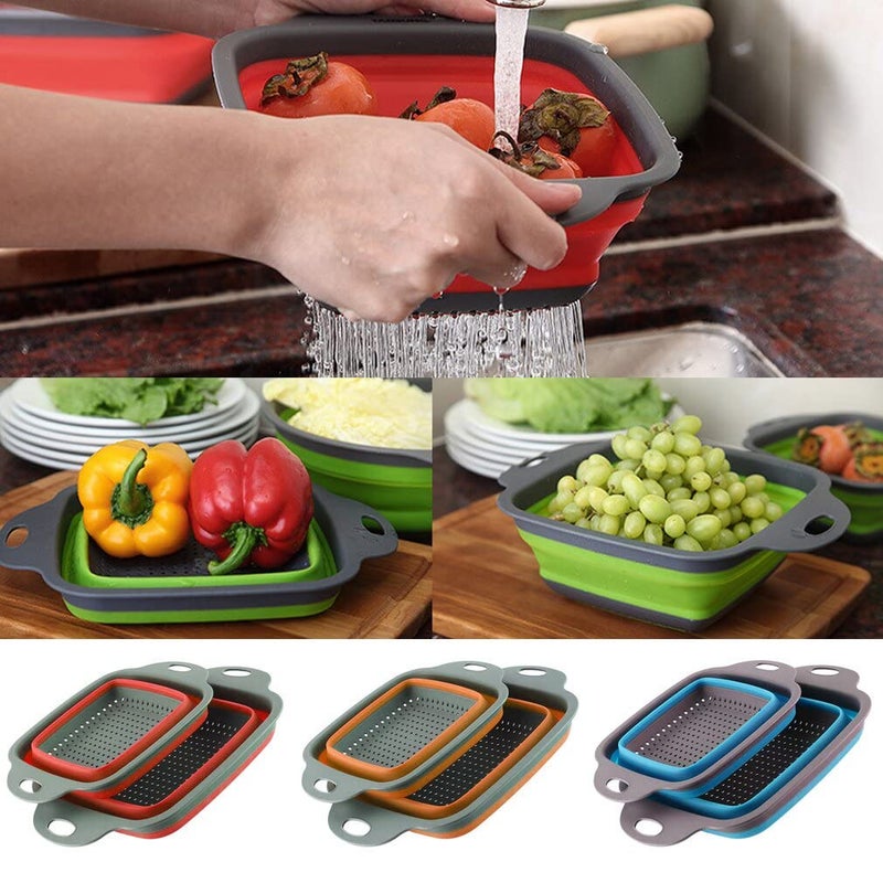 Baskety Collapsible Colander Pack of 2 Collapsible Set,Food-Grade Silicone Kitchen Strainer Space-Saver Folding Food Strainer Colander (2 Pack Blue) - Image 3