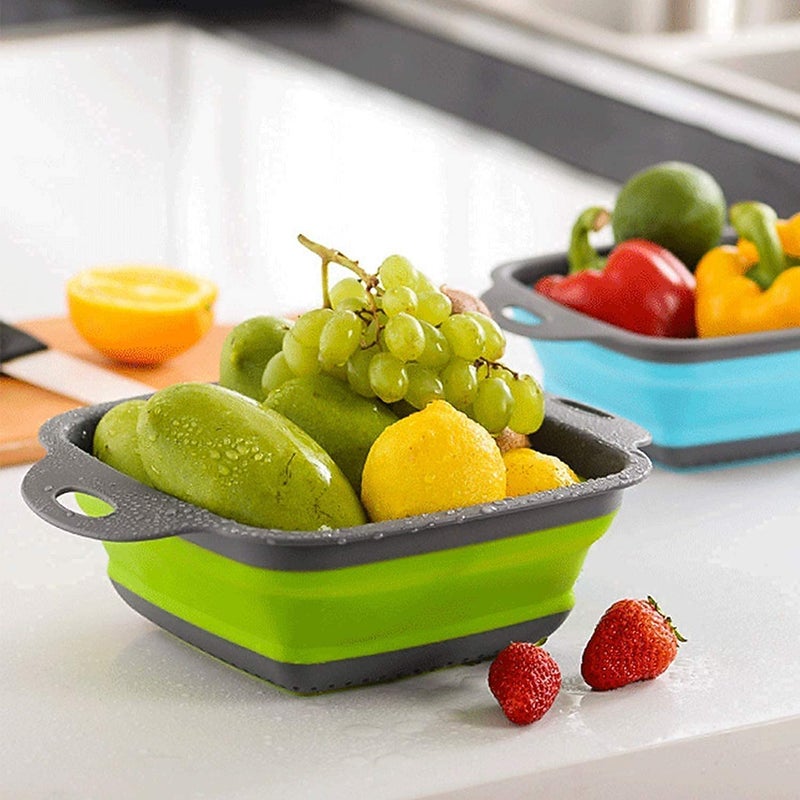 Baskety Collapsible Colander Pack of 2 Collapsible Set,Food-Grade Silicone Kitchen Strainer Space-Saver Folding Food Strainer Colander (2 Pack Blue) - Image 5