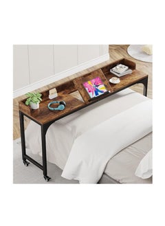 Overbed Table Adjustable Tilt Board and Wheels, Full Size Bed Table Over Bed Table with Heavy Duty Metal Leg for Bedroom Livingroom