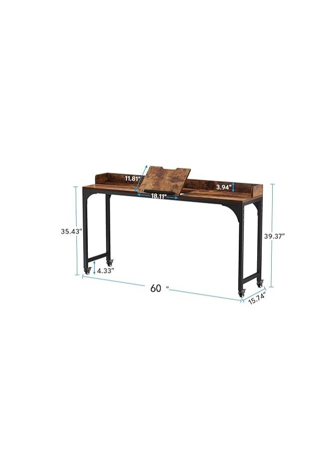 Royal Polar - Overbed Table Adjustable Tilt Board and Wheels, Full Size Bed Table Over Bed Table with Heavy Duty Metal Leg for Bedroom Livingroom - Image 1