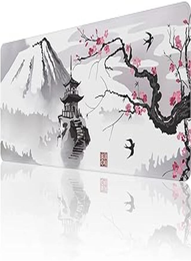 Generic - EFISH Japanese Cherry Blossom Mouse Pad (31.5 × 11.8 × 0.12 inch) Extended Large Mouse Mat Desk Pad, Stitched Edges Mousepad,Non-Slip Rubber Base,Keyboard Pad,Gaming Mouse Pad XL - Image 1