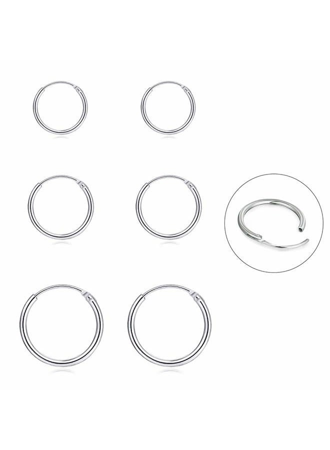 EPIRORA Silver Hoop Earrings- Cartilage Endless Small Hoop Earrings Set for Women Men, 3 Pairs of Hypoallergenic 925 Sterling Silver Tragus Earrings Nose Lip Rings (3 Pairs(8/10/12mm)) - Image 1