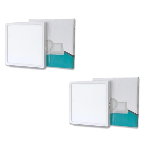 D'Mak 30 Watt White LED Panel Ceiling Light, Aluminium Metal Powder Coated, Surface Mounted LED Light with Driver, Square, Modern Lights for Living Room, Bedroom and Hall, Pack of 2 - Image 1