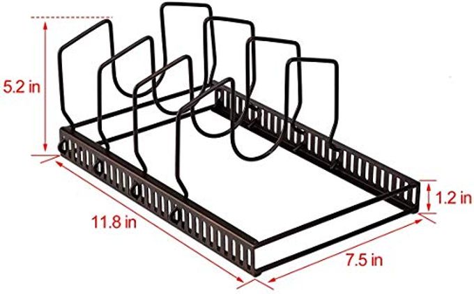 TopLife Pot Lids Organizer Rack for Cabinet and Countertop, 7+ Pan Lids and Bakeware Organizer Rack Holder with 7 Adjustable Compartments Brown - Image 5