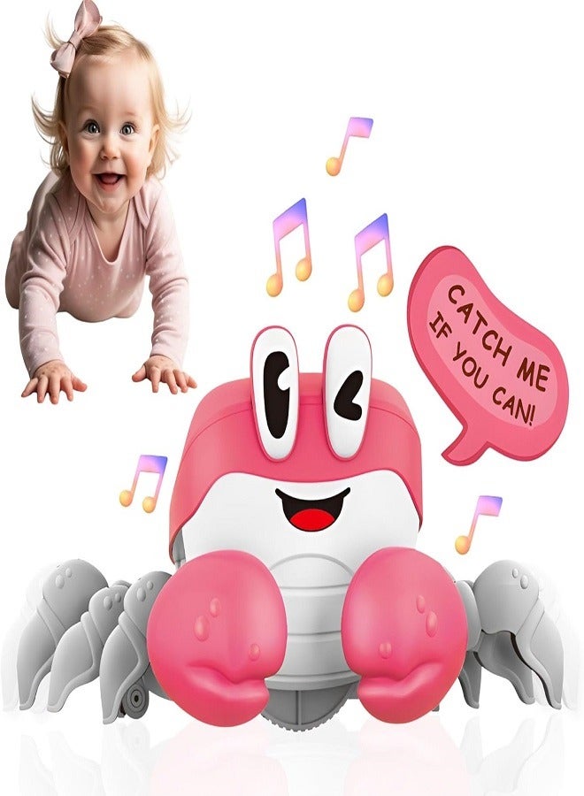 Crawling Crab For Baby Toy, Walking Moving Dancing Crab Infant Tummy Time Toys,Babies Crawl Learning, Boy Girl Toddler Gifts Sensory Interactive Music & Lighting Toy (Pink) - Image 1