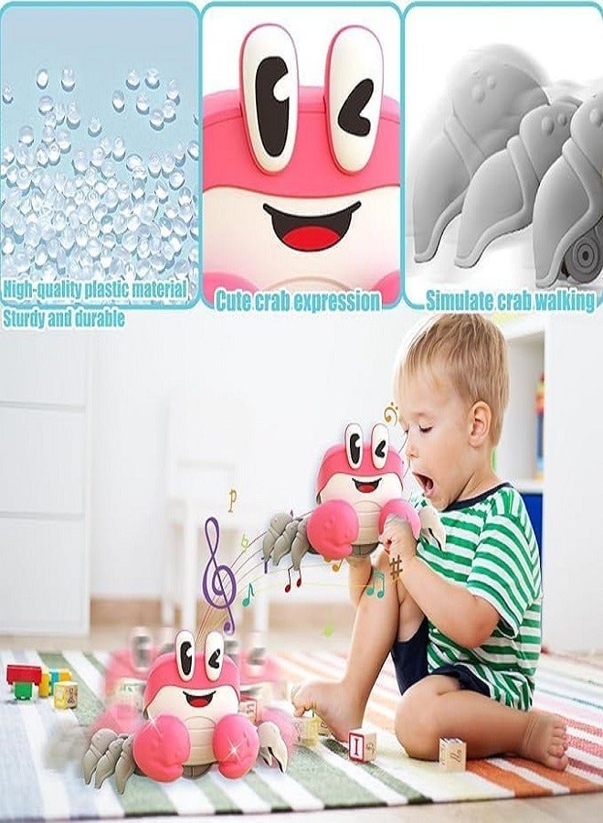 Crawling Crab For Baby Toy, Walking Moving Dancing Crab Infant Tummy Time Toys,Babies Crawl Learning, Boy Girl Toddler Gifts Sensory Interactive Music & Lighting Toy (Pink) - Image 2