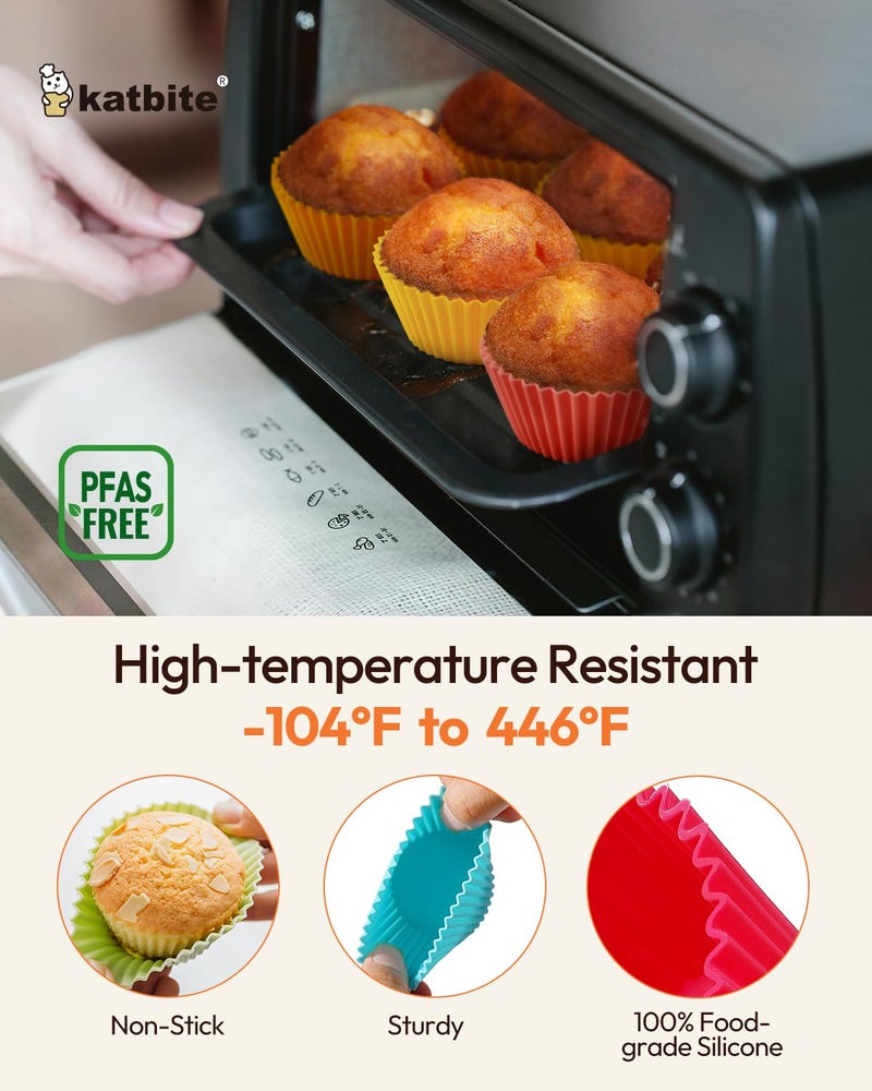 katbite Reusable Silicone Baking Cups 24 Pack - Non-Stick Muffin Cupcake Liners Set, Thick & Heavy Duty Cupcake Molds - Perfect for Party Halloween Christmas Bakery Supplies, Multicolor - Image 2