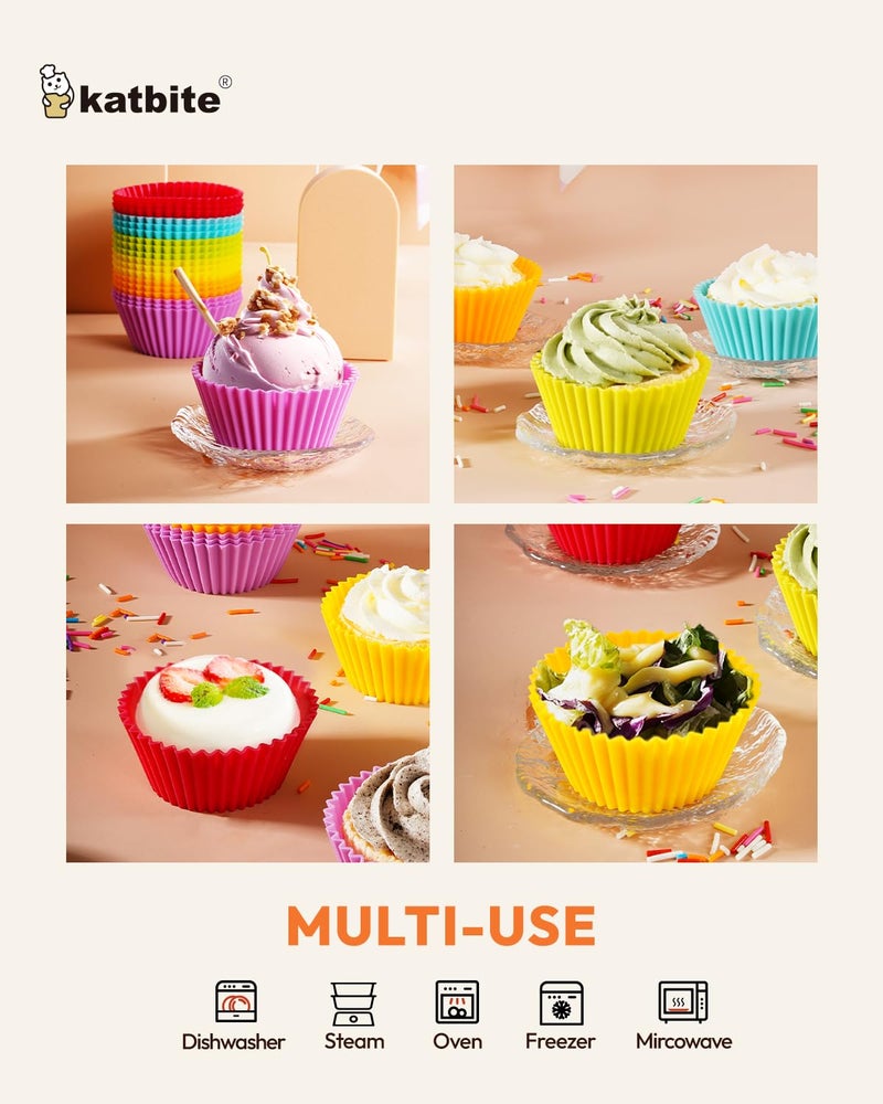katbite Reusable Silicone Baking Cups 24 Pack - Non-Stick Muffin Cupcake Liners Set, Thick & Heavy Duty Cupcake Molds - Perfect for Party Halloween Christmas Bakery Supplies, Multicolor - Image 4