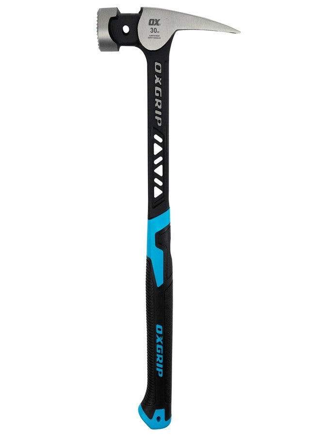 OX Pro 30-Oz Ultrastrike Framing Hammer: Milled Face, Straight Claw, Robust Power, Vibration Dampening Bridged Neck, One Piece Steel Handle, Non-Slip Grip, Safety Features for Ultimate Durability - Image 1
