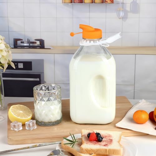 CARBLIN 2 Quart (64 Oz) Glass Milk Bottle with Handle, Water Jug with Scale/Nut Milk Bag/Pour Spout/Airtight Lid, Reusable Carafe Container Pitcher for Milk, Tea, Juice, Coffee Beverage-1/2 Gal 1 Pack - Image 4