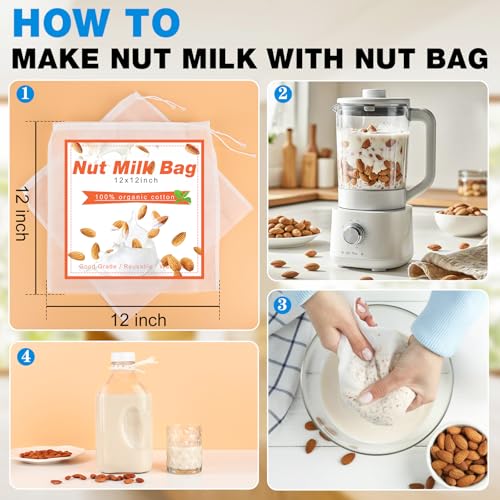 CARBLIN 2 Quart (64 Oz) Glass Milk Bottle with Handle, Water Jug with Scale/Nut Milk Bag/Pour Spout/Airtight Lid, Reusable Carafe Container Pitcher for Milk, Tea, Juice, Coffee Beverage-1/2 Gal 1 Pack - Image 5