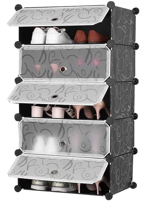 Shoe Rack,5 Cube Shoes Cabinet with Doors,Portable Modular Shoe Storage Organizer
