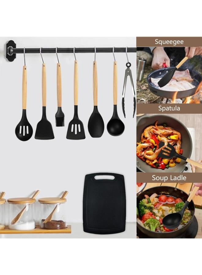 MANAM TRADING 19-Piece Silicone Kitchen Utensil Set Nonstick Cooking Tools, Stainless Steel Knives, Cutting Board, Spatula, Turner, Whisk, Heat-Resistant Nonstick Cookware Set With Wooden Handles  - Image 2