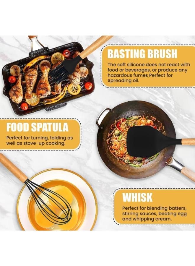 MANAM TRADING 19-Piece Silicone Kitchen Utensil Set Nonstick Cooking Tools, Stainless Steel Knives, Cutting Board, Spatula, Turner, Whisk, Heat-Resistant Nonstick Cookware Set With Wooden Handles  - Image 5