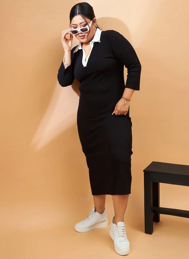 ساسافراس Black Sheath Midi Dress for Women