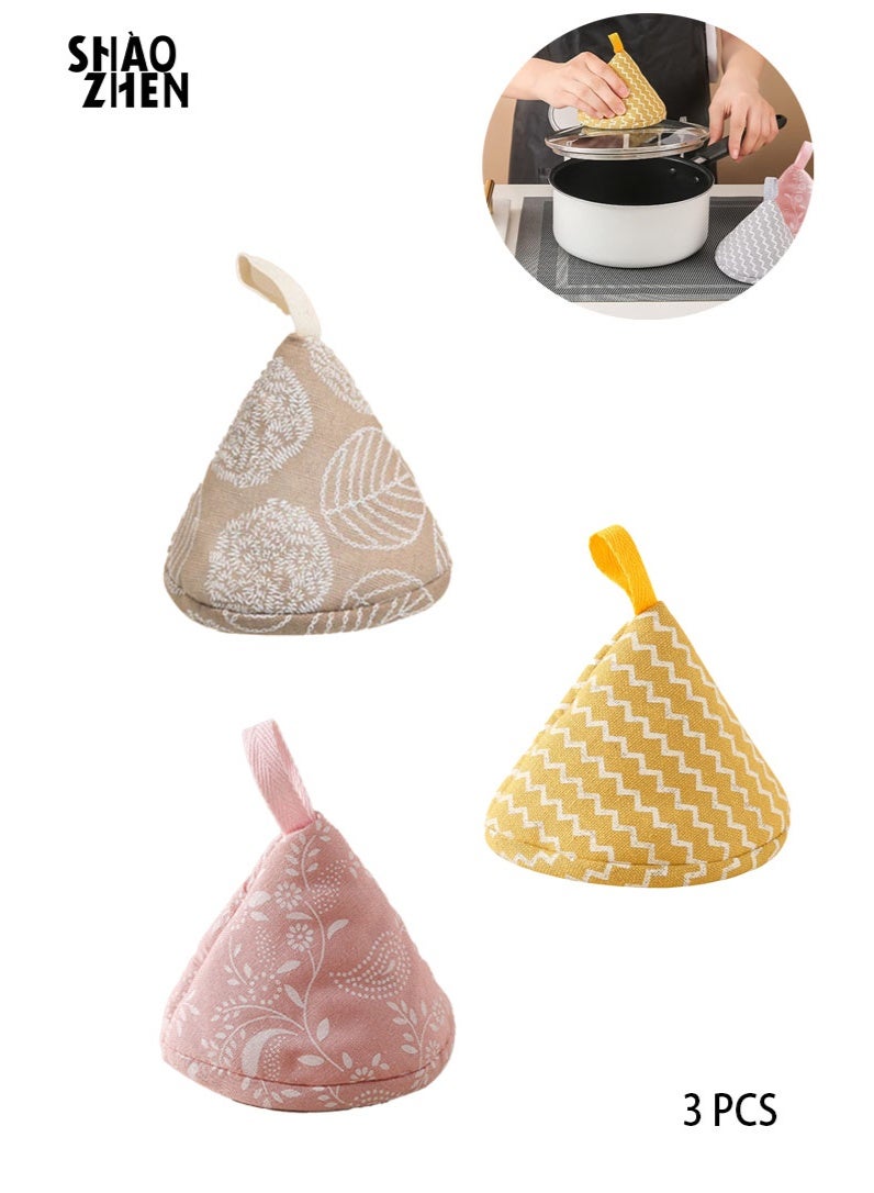 شاو تشن أغطية مقبض قماشة الحديد الصب، 3 حزمة غطاء مقبض الحديد الصب، مقبض غطاء غطاء غطاء قماشة الحديد الصب العازل للحرارة، غطاء مقبض قطن مثلث قابل لإعادة الاستخدام لوعاء قلاية قماشة الحديد الصب - Image 1