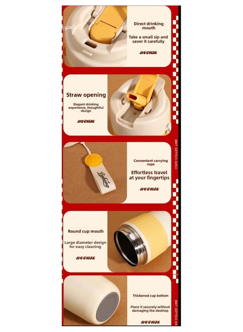 كوفي مج حراري (كوب) بتصميم "Coffee" سعة 400 مل - مستورد، حافظ للحرارة والبرودة (استانلس ستيل) - Image 3