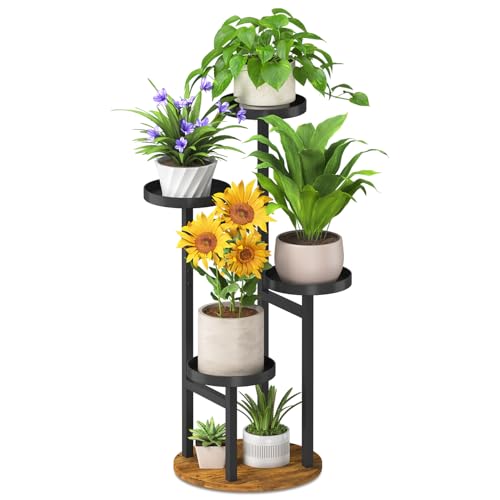 iDavosic.ly 4 Tier Plant Stand Indoor, Tiered Corner Metal Wood Multiple Flower Holder Shelf, Tall Orchid Display Rack for Patio Porch Living Room Balcony Outdoor, Brown - Image 1