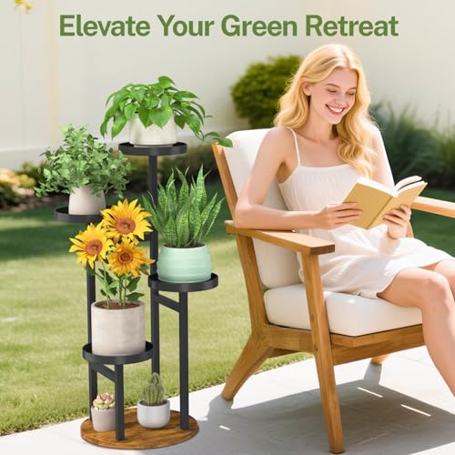 iDavosic.ly 4 Tier Plant Stand Indoor, Tiered Corner Metal Wood Multiple Flower Holder Shelf, Tall Orchid Display Rack for Patio Porch Living Room Balcony Outdoor, Brown - Image 2
