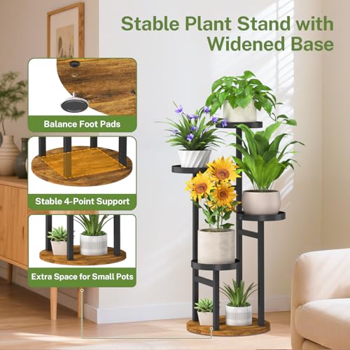 iDavosic.ly 4 Tier Plant Stand Indoor, Tiered Corner Metal Wood Multiple Flower Holder Shelf, Tall Orchid Display Rack for Patio Porch Living Room Balcony Outdoor, Brown - Image 4