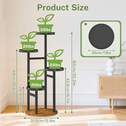 iDavosic.ly 4 Tier Plant Stand Indoor, Tiered Corner Metal Wood Multiple Flower Holder Shelf, Tall Orchid Display Rack for Patio Porch Living Room Balcony Outdoor, Brown - Image 3