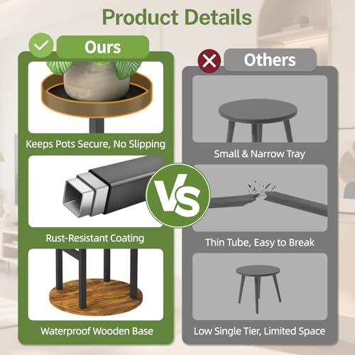 iDavosic.ly 4 Tier Plant Stand Indoor, Tiered Corner Metal Wood Multiple Flower Holder Shelf, Tall Orchid Display Rack for Patio Porch Living Room Balcony Outdoor, Brown - Image 5