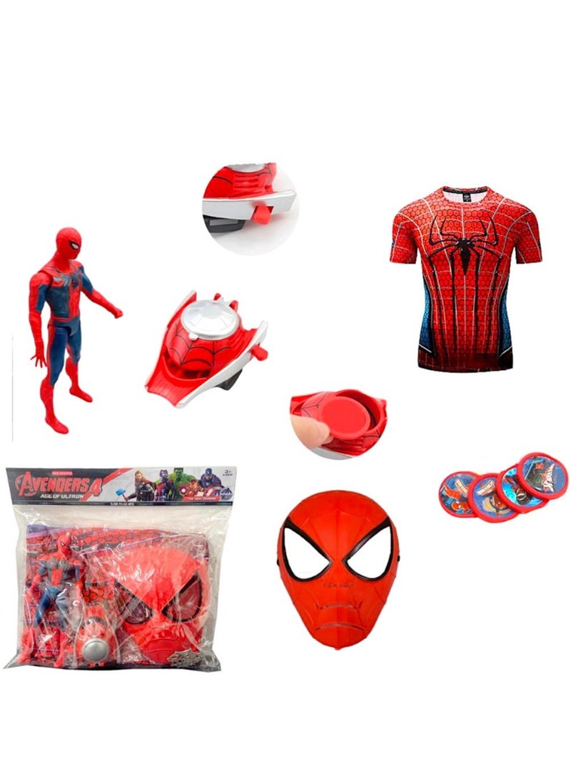Toy Box Spiderman Heros Action Figures with Mask Launcher T.Shirt Figure and Disc Launcher Toy for Kids(Set of 5 Pcs) - Image 2