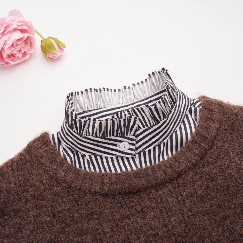 NIDMIDO Women Ruffle Mock Neck Detachable Half Blouse Shirts Fake Collar Dickey Collar Faux False Collar for Girls Green Stripe - Image 2