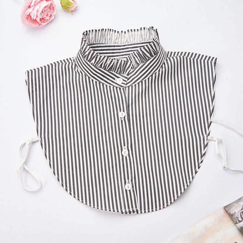 NIDMIDO Women Ruffle Mock Neck Detachable Half Blouse Shirts Fake Collar Dickey Collar Faux False Collar for Girls Green Stripe - Image 4