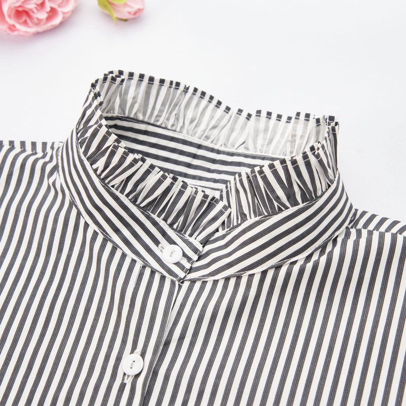 NIDMIDO Women Ruffle Mock Neck Detachable Half Blouse Shirts Fake Collar Dickey Collar Faux False Collar for Girls Green Stripe - Image 3