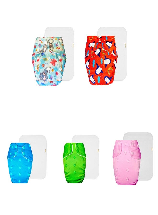 Dumbledo Premium Cloth Diaper with Cotton Insert (Pack of 5) | Hypoallergenic | Breathable | Quick Dry | Worry-Free Diapering | 3 Months - 3 Years | Unisex Baby - Image 1