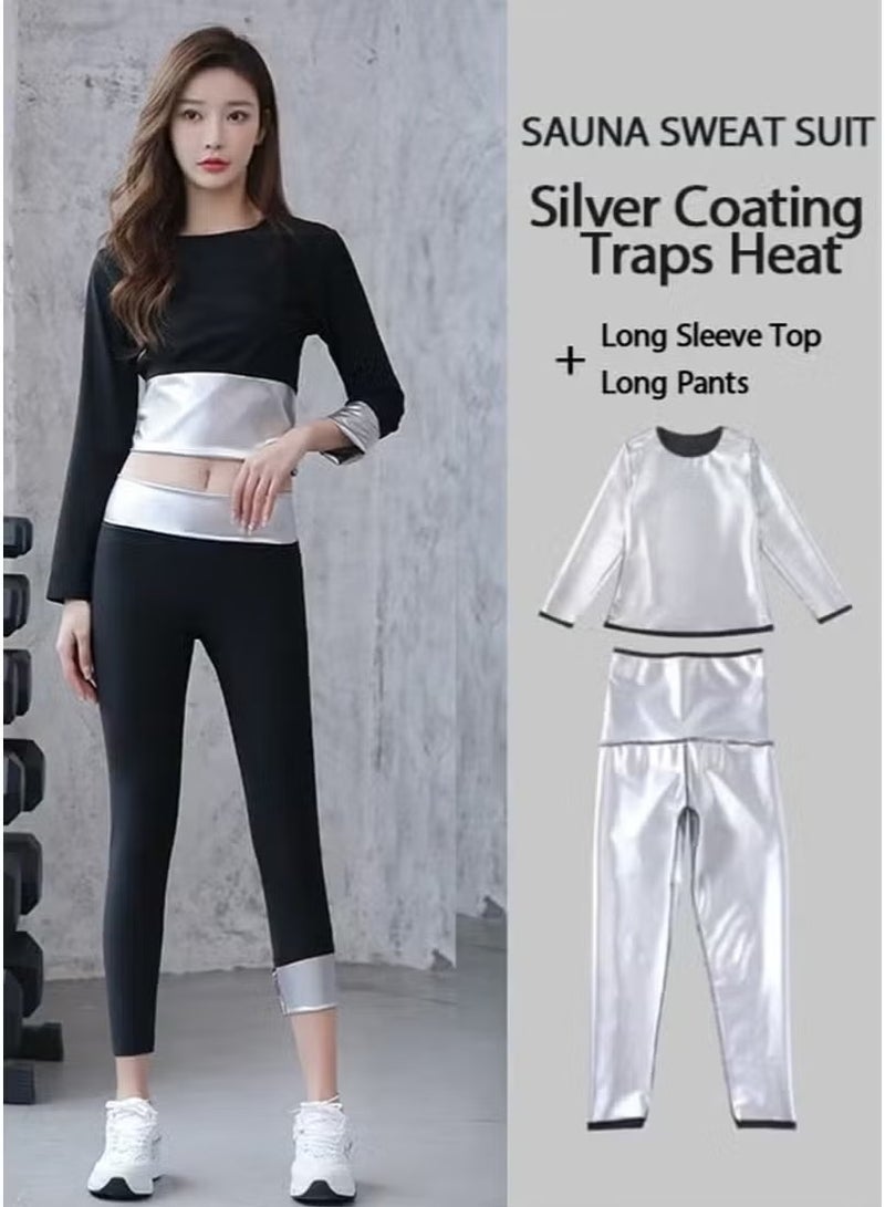 YS Sauna Suit Set for Women, Long Sleeve + Pants, Burn More, Sweat More, Sweat Enhancing Workout Outfit for Weight Loss - Image 1