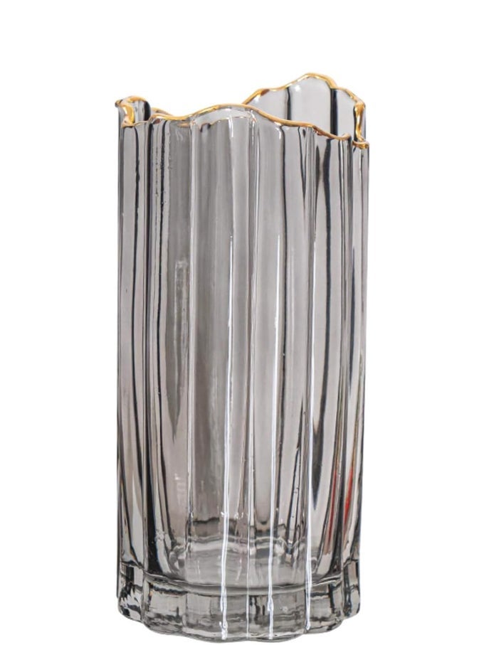LARGE GLASS VASE FOR FLOWER VASE HEAVY CYLINDER VASE HOME DECORATION VASE GREY10X25CM