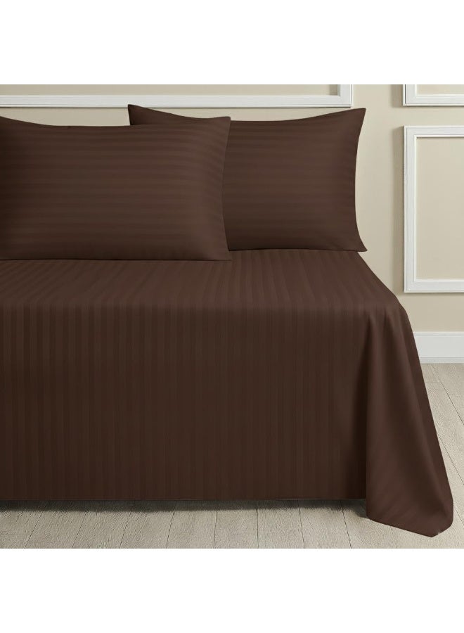 فابينني طقم ملاءات سرير كينج مع غطائي وسادة 50×75 سم، مصنوع من ألياف دقيقة 100%، مقاس 240×260 سم، ملاءة مسطحة للأسرة كينج/المزدوجة، طقم ملاءات سرير ناعمة مخططة بسمك 1 سم للفنادق والمنزل، لون بني غامق - Image 1
