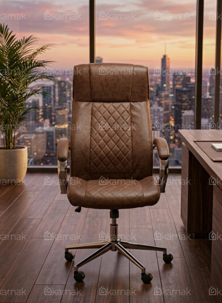 Karnak Krystal Ergonomic Office Chair | Leather Executive Mesh Lumbar Support Chair | Adjustable Height 360° Swivel Gaming Office Chair for Home & Office Furniture (Brown) - Image 3