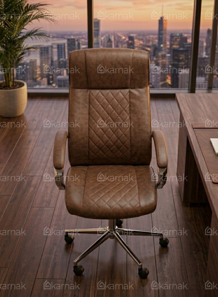 Karnak Krystal Ergonomic Office Chair | Leather Executive Mesh Lumbar Support Chair | Adjustable Height 360° Swivel Gaming Office Chair for Home & Office Furniture (Brown) - Image 5