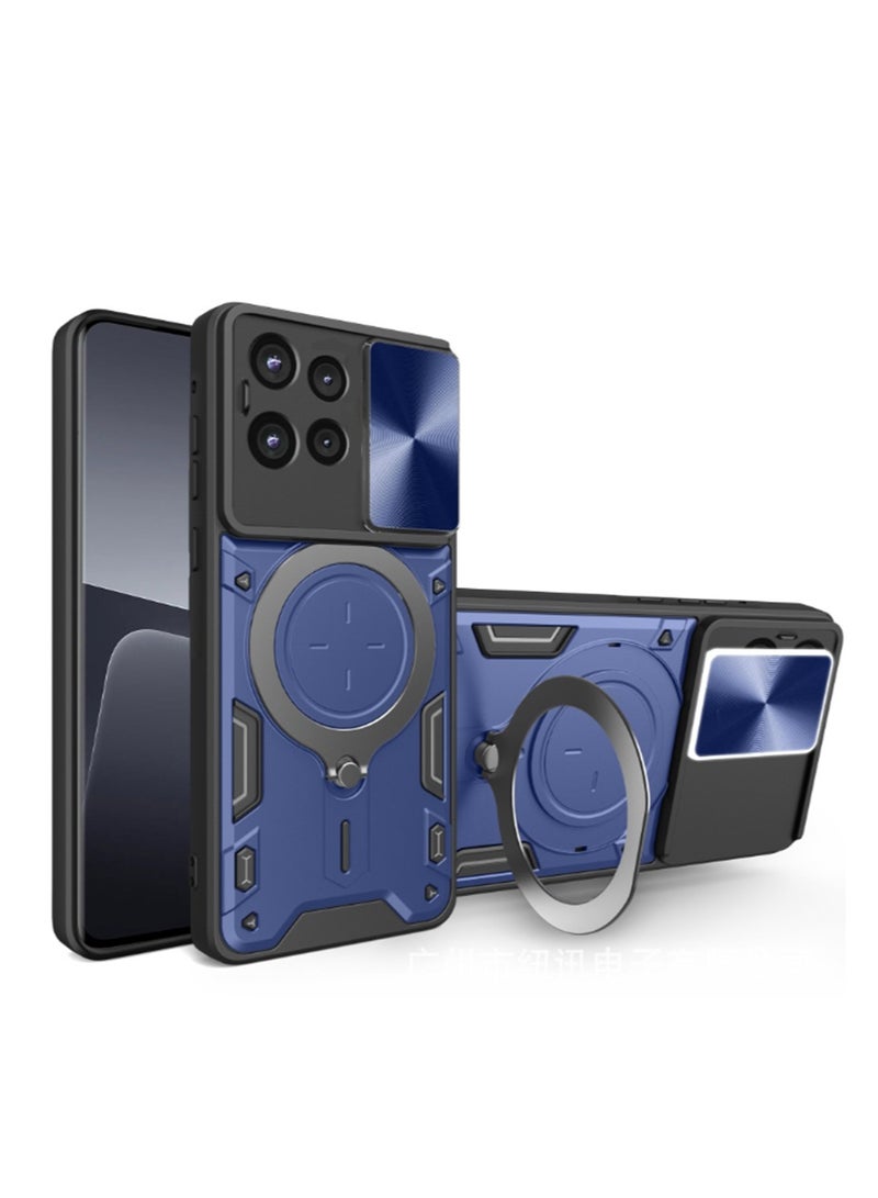 Case Cover for Motorola Edge 50 5G , Slide Camera Lens Cover, Magnetic Ring Holder Kickstand Protective Phone Case for Motorola Edge 50 5G, Blue.