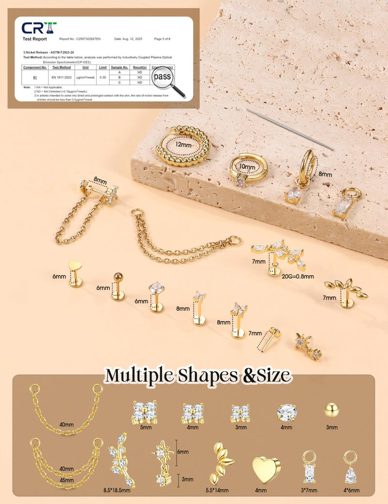 ORAZIO 20G Threadless Flat Back Earrings 316L Surgical Steel Cartilage Earring Stacks Flatback Push in Nose Rings Studs Hypoallergenic Tragus Helix Conch Labret Medusa Piercing Jewelry S2 G1 - Image 5