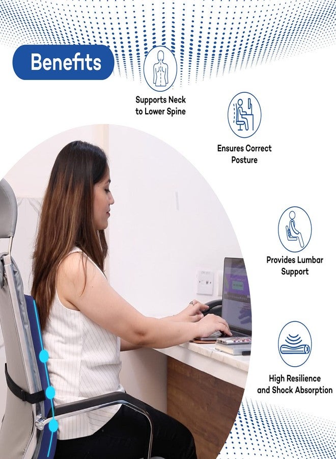 XAMAX Amron Backrest Pro F Lumbar Support Pillow Back Cushion Orthopedic for Car Seat | Office Chair | Full Back Support | Blue, Foam - Image 2