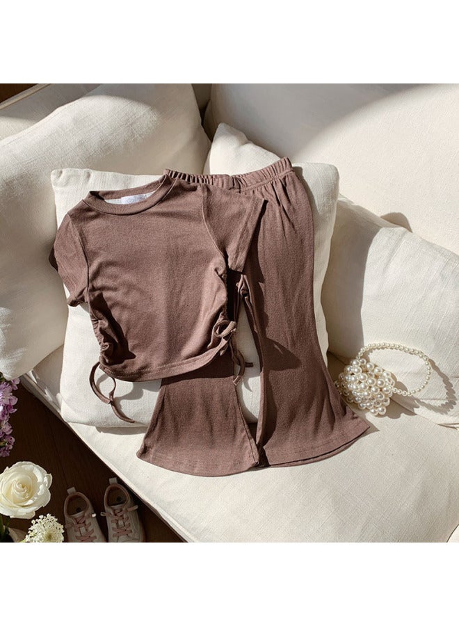 Girls' Suit Short-sleeved Summer Western Style Drawstring Short-sleeved Horn Trousers Summer Children's Children's Wear Suit